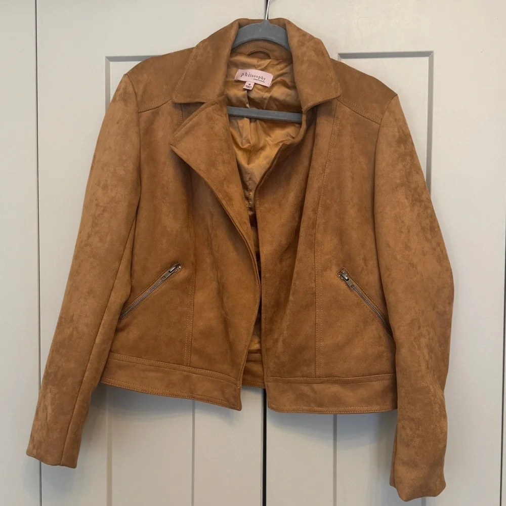Philosophy Faux Suede Moto Jacket | Camel Brown Jacket | Size M - Picture 1 of 4